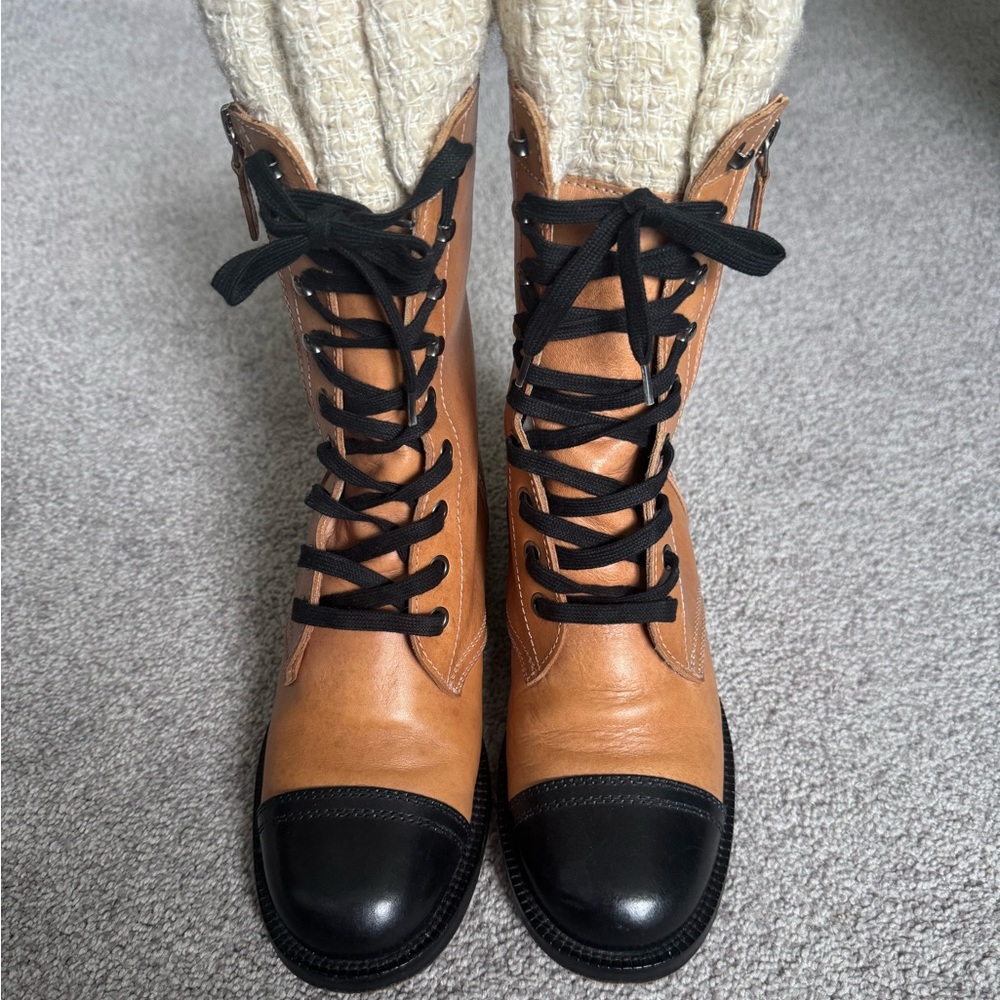 Chanel Tweed Top Black Toe boots